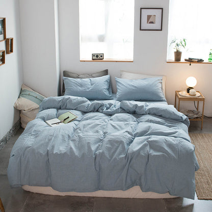 Japanese-style all-cotton non-printed washed cotton four-piece wholesale stripe-dyed good product four-piece dormitory bedding