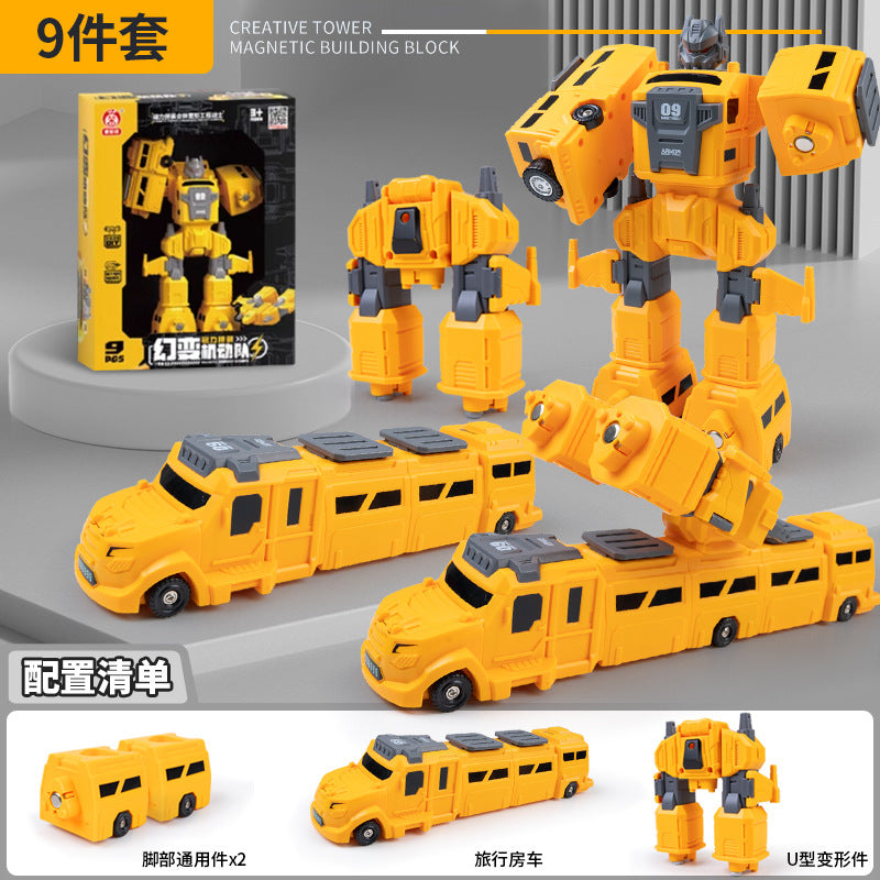 genuine children's magnetic transformer robot diamond building blocks magnetic boy toys magnetic assembly engineering vehicle