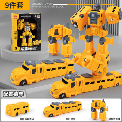 genuine children's magnetic transformer robot diamond building blocks magnetic boy toys magnetic assembly engineering vehicle