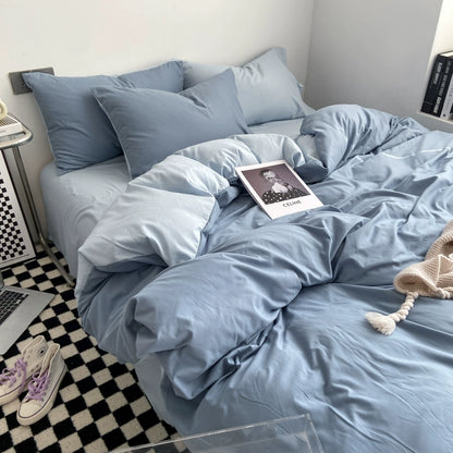 Simple pure color washed cotton bed four-piece spring and autumn Japanese-style bedding bed linen quilt cover single dormitory three-piece set