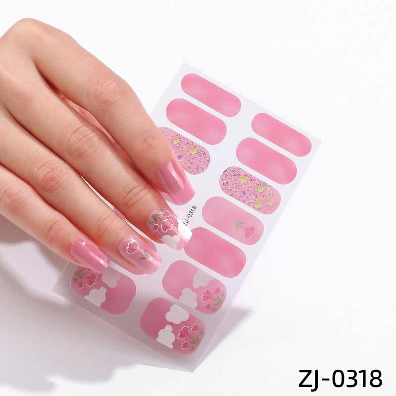 new French manicure stickers full paste ice transparent net red Japanese cartoon nail stickers cute nail polish film