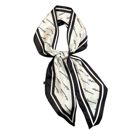 Long silk scarf, women's high-end small square scarf, spring and autumn black neck brace neck with shirt streamer and silk tie