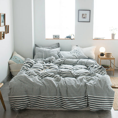 Japanese-style all-cotton non-printed washed cotton four-piece wholesale stripe-dyed good product four-piece dormitory bedding