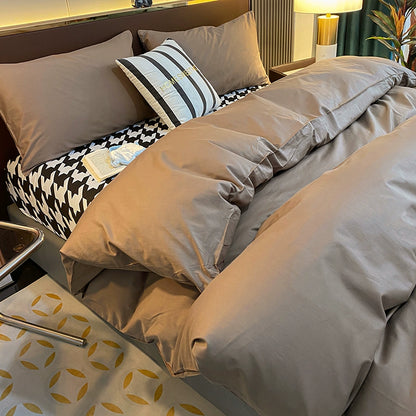 Internet celebrity cotton four-piece set pure cotton bedding bed pure color simple 100 quilt cover 1.8m fitted sheet three 4-piece set