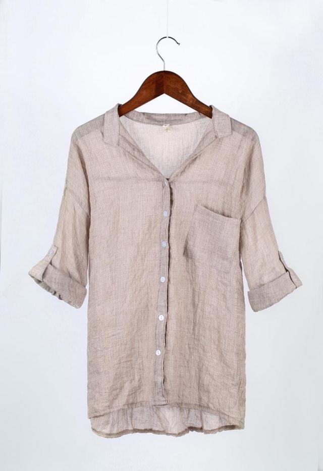 summer new sun protection clothing Japanese style small fresh loose cotton and linen three-quarter sleeve stand collar shirt female linen shirt