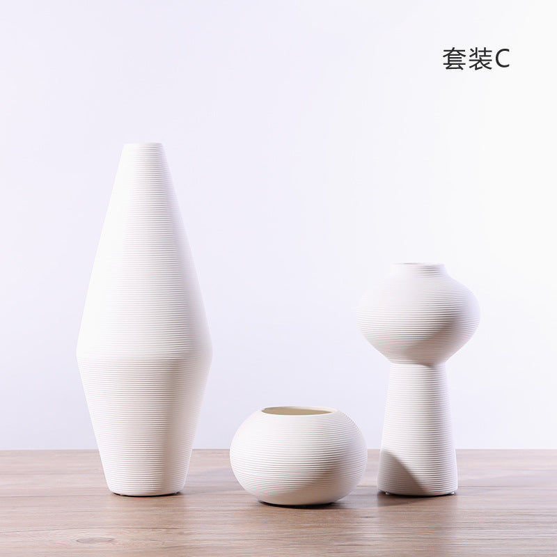Nordic minimalist home living room flower arrangement decoration ins wabi sabi wind homestay decoration plain embryo striped vase
