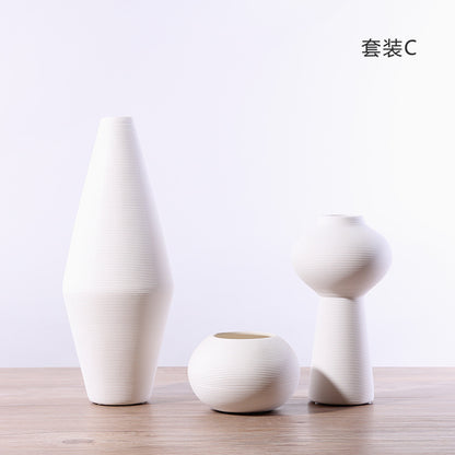 Nordic minimalist home living room flower arrangement decoration ins wabi sabi wind homestay decoration plain embryo striped vase