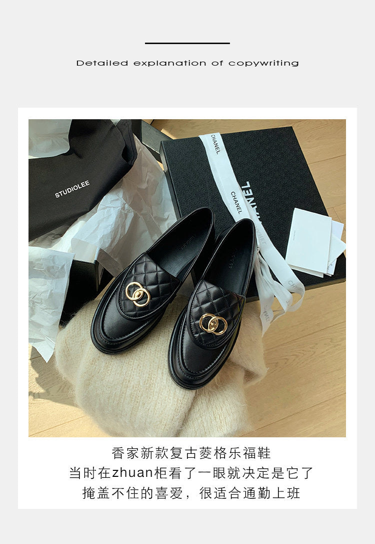 new all-match flat bottom British style leather thick bottom P home shoes small fragrance style loafers women's shoes small leather shoes women