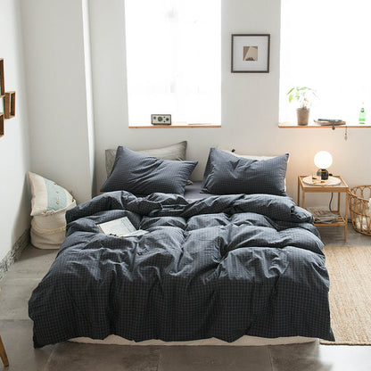 Japanese-style all-cotton non-printed washed cotton four-piece wholesale stripe-dyed good product four-piece dormitory bedding