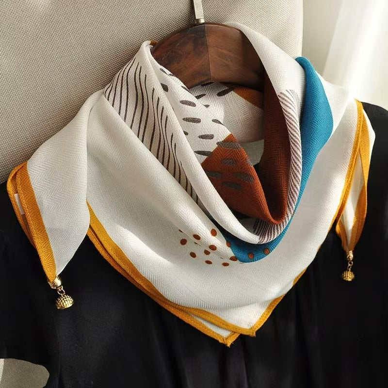 warm square scarf, magnetic buckle, triangle silk scarf, cotton scarf, women's spring, autumn and winter, style scarf, temperament and versatile