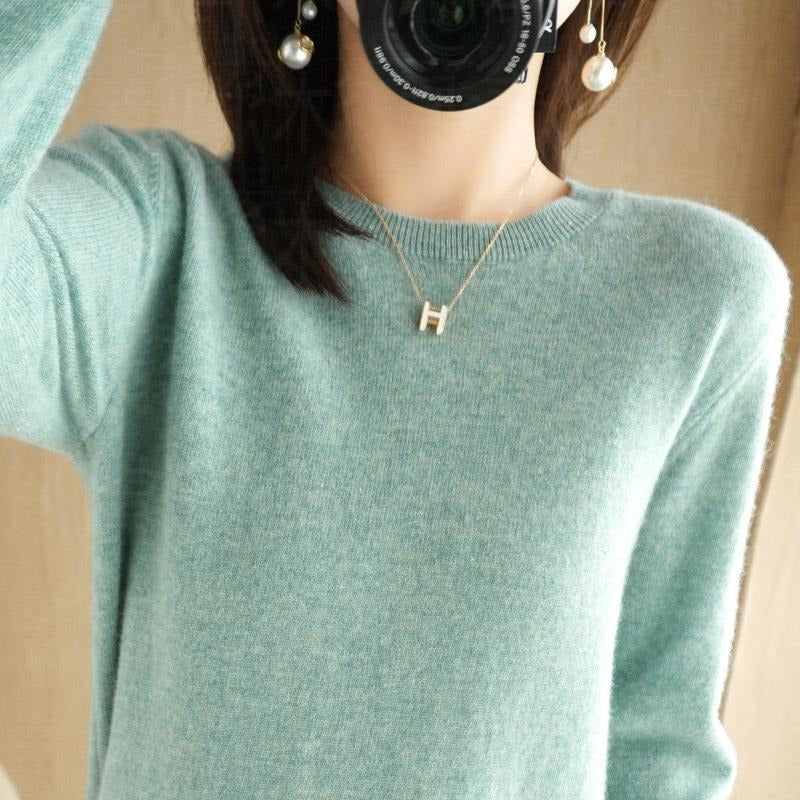 Sweater women's autumn and winter crew neck long sleeve pullover knitted sweater women's women's  sweater base shirt women's top Korean