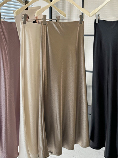 Acetate satin fishtail skirt women's  temperament simple drape slim hip A-line midi skirt