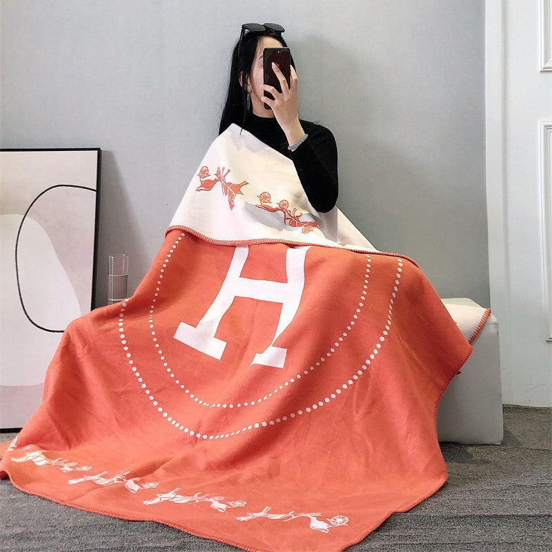 letter H, blanket, nap, air-conditioned room, blanket, car camping, sofa, cashmere blanket