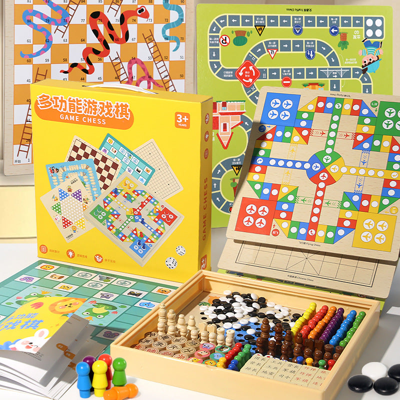 Wooden Multifunctional Indoor Games Chess, Ludo, Adult Interactive Board Game Gifts, Children's Toys Puzzle