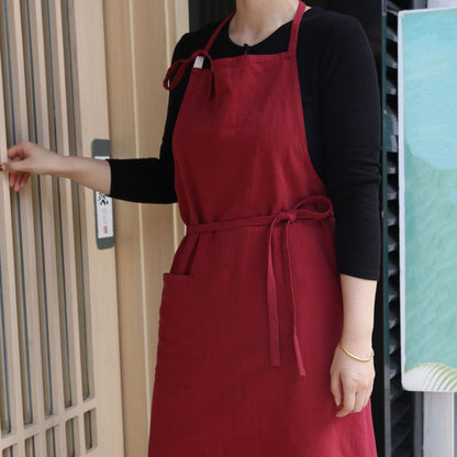 Japanese new style cotton and linen large size loose home kitchen sleeveless solid color housework high-end