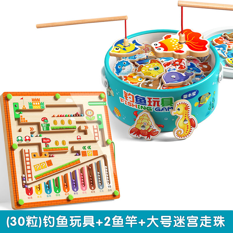 Kids Fishing Toys Magnetic Wooden Fish 1 to 3 Year Old Baby Educational Early Education Cognition Marine Fish First Year Gift