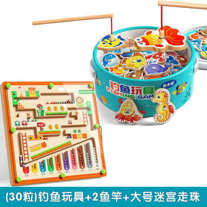 Kids Fishing Toys Magnetic Wooden Fish 1 to 3 Year Old Baby Educational Early Education Cognition Marine Fish First Year Gift