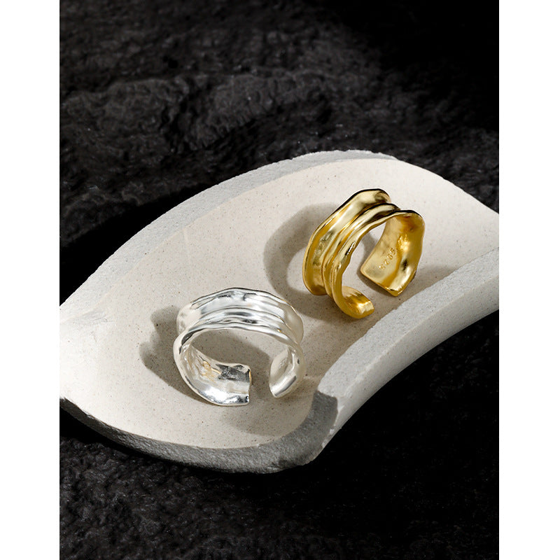 547 Korean version of INS niche design sense minimalist all-match irregular wrinkled texture S925 sterling silver open ring female