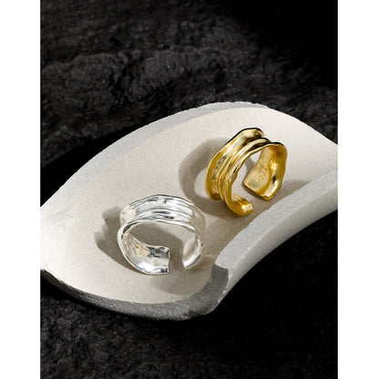 547 Korean version of INS niche design sense minimalist all-match irregular wrinkled texture S925 sterling silver open ring female