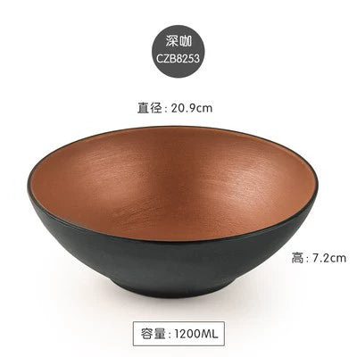 Retro Noodle Shop Imitation Porcelain Two-color Plastic Frosted Bamboo Hat Bowl