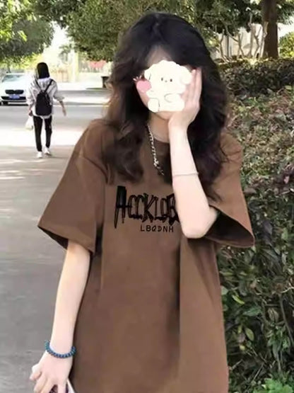 Pure cotton American short-sleeved T-shirt women's new explosive summer loose oversized design niche half-sleeve upper clothes