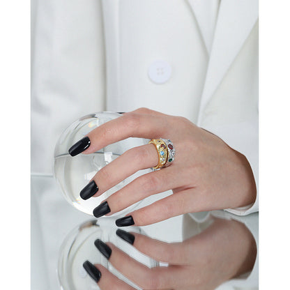 599 Korean version of ins niche design feeling cold wind micro-inlaid zircon texture texture S925 sterling silver open ring female