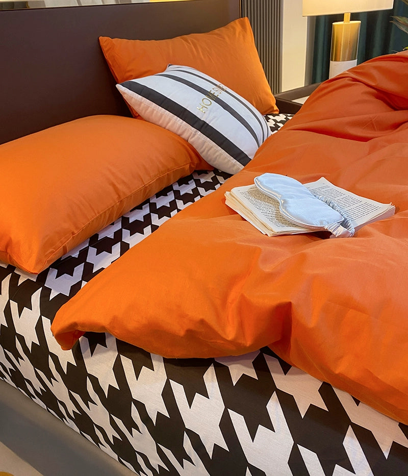 Internet celebrity cotton four-piece set pure cotton bedding bed pure color simple 100 quilt cover 1.8m fitted sheet three 4-piece set