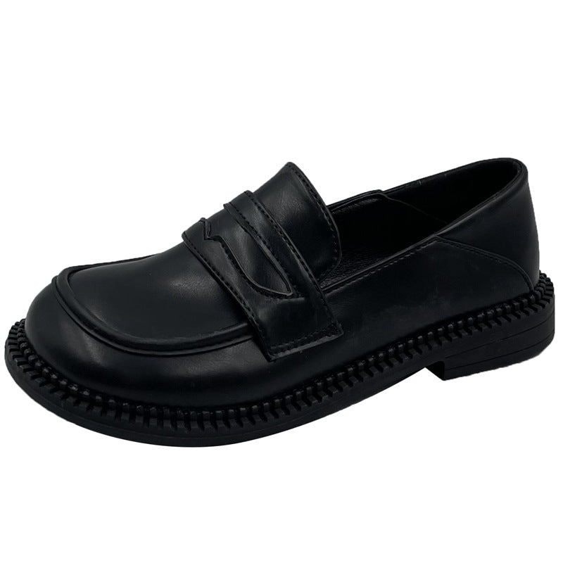 Small leather shoes women's white flat single shoes Japanese basic uniform shoes Korean style round toe daily loafers