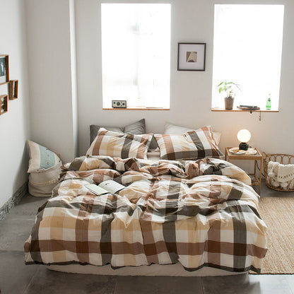 Japanese-style all-cotton non-printed washed cotton four-piece wholesale stripe-dyed good product four-piece dormitory bedding