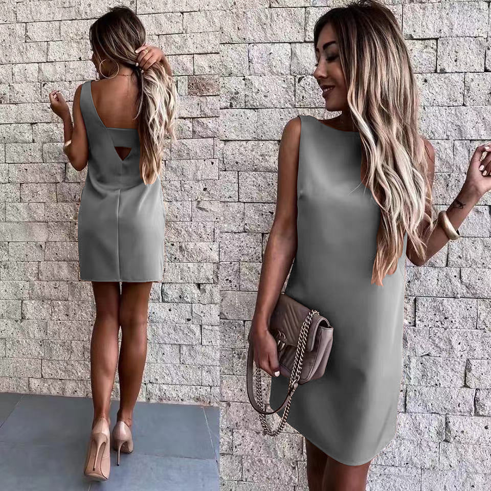 European and American summer women's clothing hot style solid color fashion backless skirt dress female
