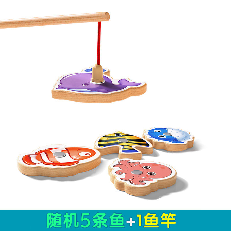 Kids Fishing Toys Magnetic Wooden Fish 1 to 3 Year Old Baby Educational Early Education Cognition Marine Fish First Year Gift