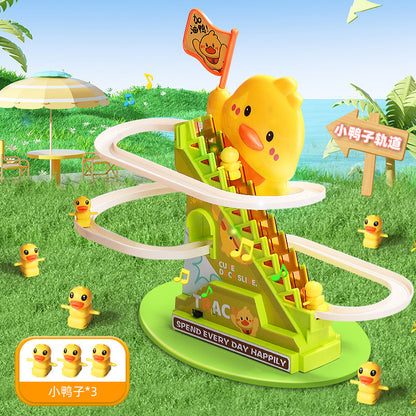 New Little Yellow Duck Electric Stair Climbing Toy Rail Car Slide Baby Puzzle 0-3 Years Old Baby Gift