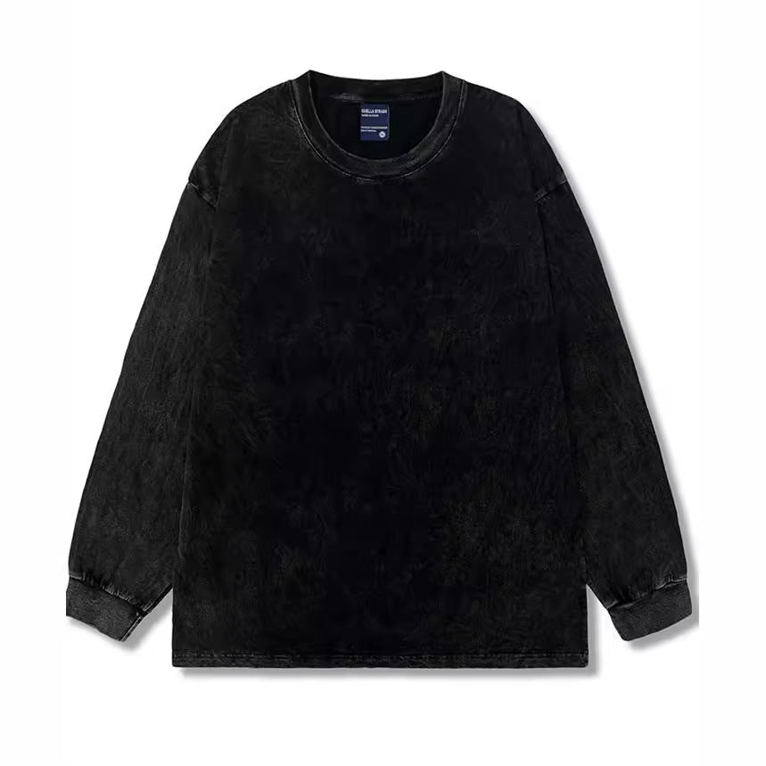 Retro trendy brand washed distressed long sleeve T-shirt base shirt oversize male and female couples American
