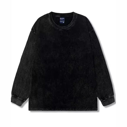 Retro trendy brand washed distressed long sleeve T-shirt base shirt oversize male and female couples American