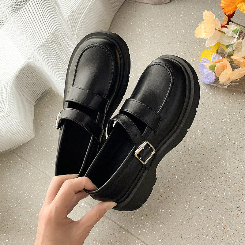 Shallow mouth thick bottom British style small leather shoes women's spring and autumn new hundred matching skirt basic style Japanese jk single shoes