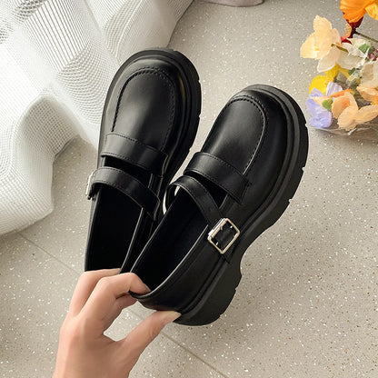 Shallow mouth thick bottom British style small leather shoes women's spring and autumn new hundred matching skirt basic style Japanese jk single shoes