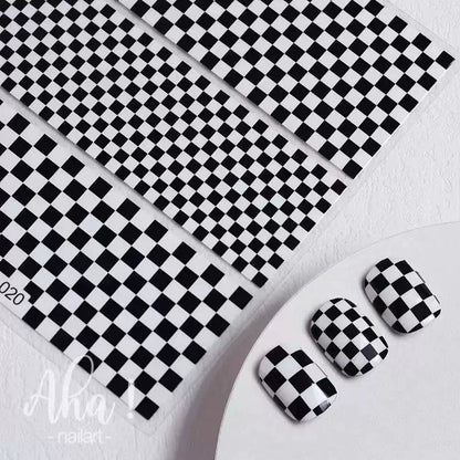 Internet celebrity ins waterproof checkerboard pattern houndstooth lattice hollowed out manicure nail decoration small pattern accessories stickers