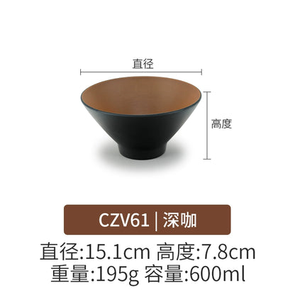 Retro Noodle Shop Imitation Porcelain Two-color Plastic Frosted Bamboo Hat Bowl