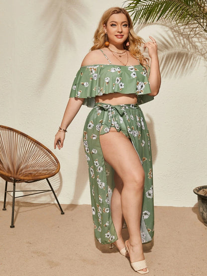 Hot-Selling Plus Size Bikini – Ruffled Design, Three-Piece Swimsuit Set, European & American Style for Summer Beachwear
