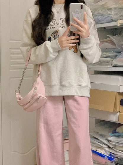 Pink wide-leg pants women's spring and autumn new sweet cool Japanese small pants straight drape casual pants ins