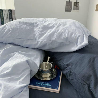 Ins double fight washed cotton four-piece solid color bed sheet quilt cover student dormitory three-piece bedding single double bed sheet 4