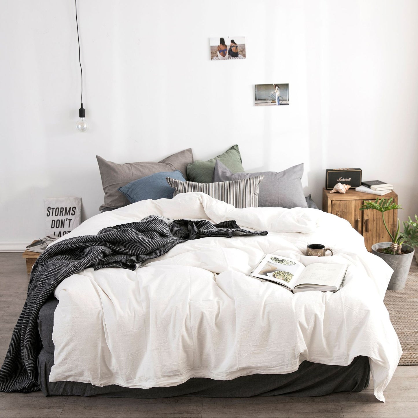 Japanese-style unprinted washed cotton four-piece good-quality cotton-dyed washed bedding bedding hotel student bedding