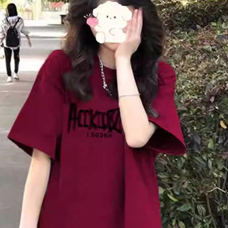 Pure cotton American short-sleeved T-shirt women's new explosive summer loose oversized design niche half-sleeve upper clothes