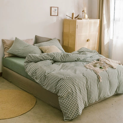 Simple cotton fitted sheet style naked sleeping solid color four-piece set