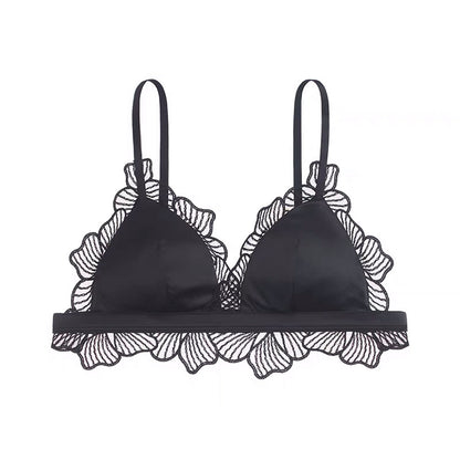 French triangle cup underwear Bralette no steel ring thin section satin cloth splicing appliqué lace edge bra set