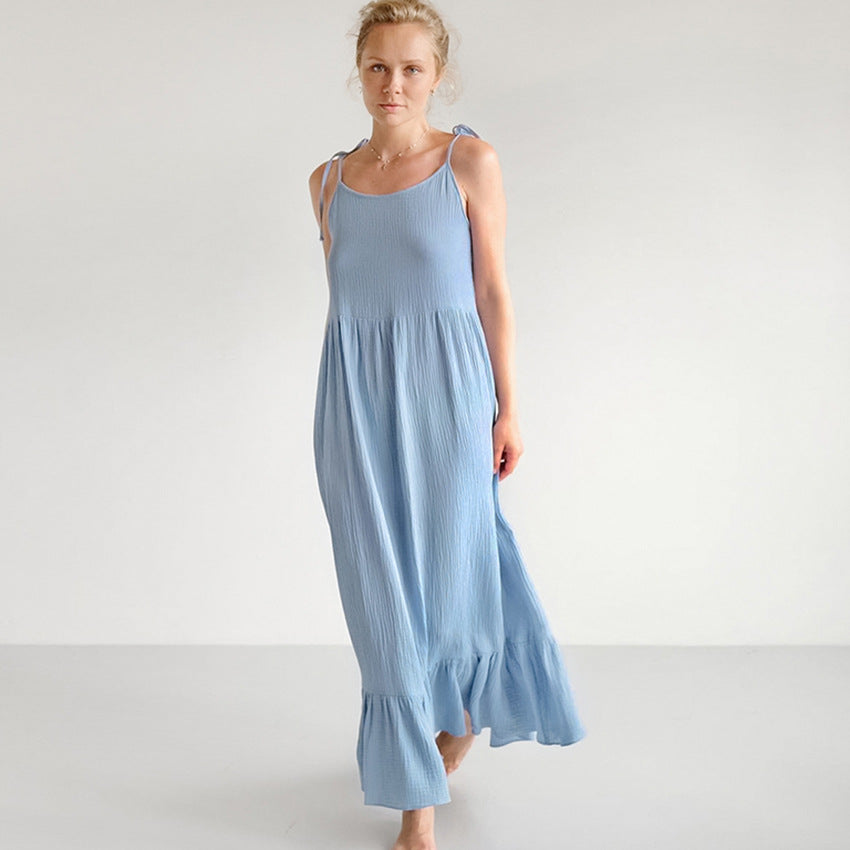 summer French style pajamas fashion nightgown two-piece set double-layer gauze suspenders nightdress ruffled ladies home clothes