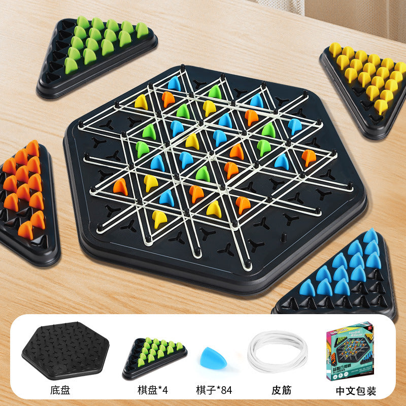 Chain chess, intellectual table games, family strong interactivity, puzzle children, rubber bands, geometric chain triangle chess