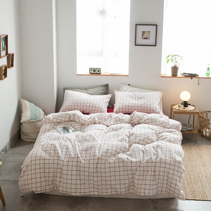 Japanese-style all-cotton non-printed washed cotton four-piece wholesale stripe-dyed good product four-piece dormitory bedding