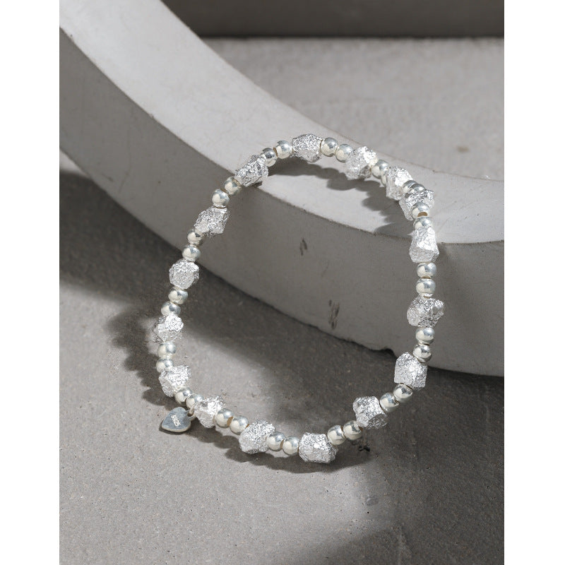 1002 Korean version of ins niche design geometric broken silver thread bead texture texture S925 sterling silver bracelet for women