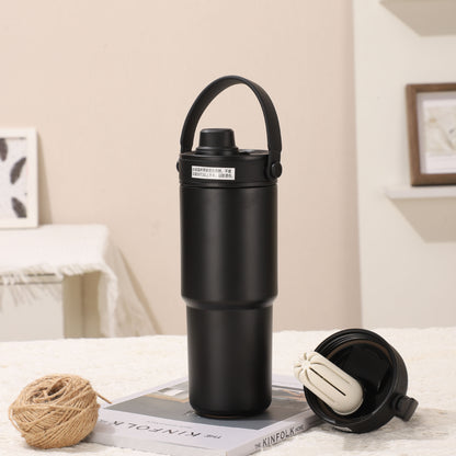 stainless steel thermos mug simple double drink straw cup ceramic liner large capacity portable car cup